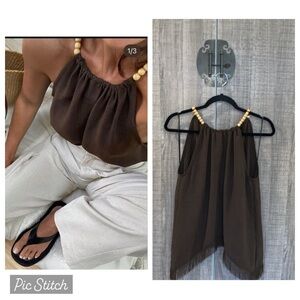 NWT RARE Zara Brown Sleeveless Beaded Fringe Halter Blouse